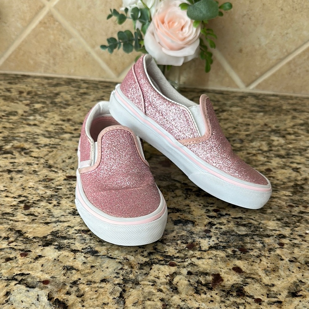 Vans Sparkly Pink Kids Slip-On Sneakers